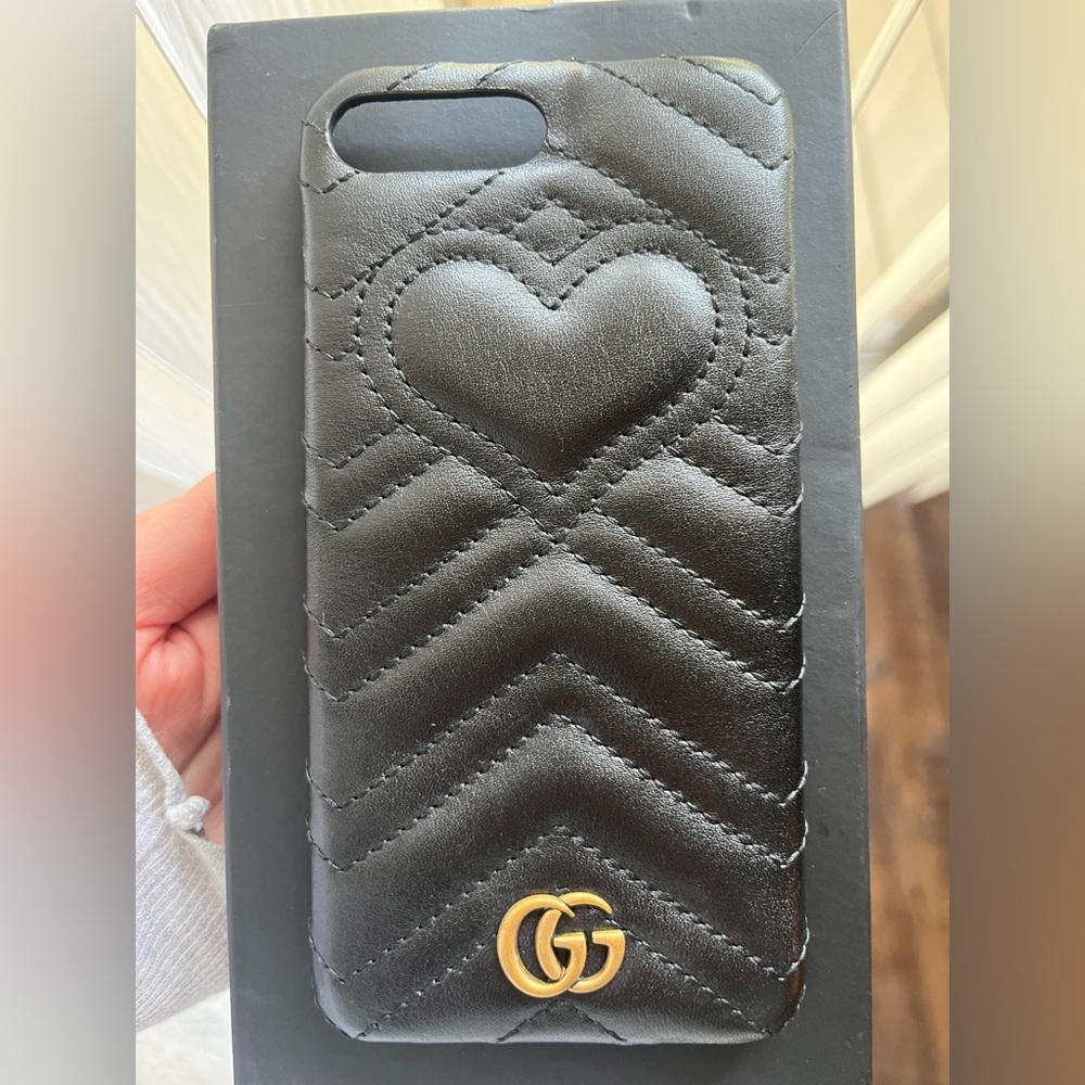 Gucci Gg Marmont Black Heart Quilted Leather iPhone Case